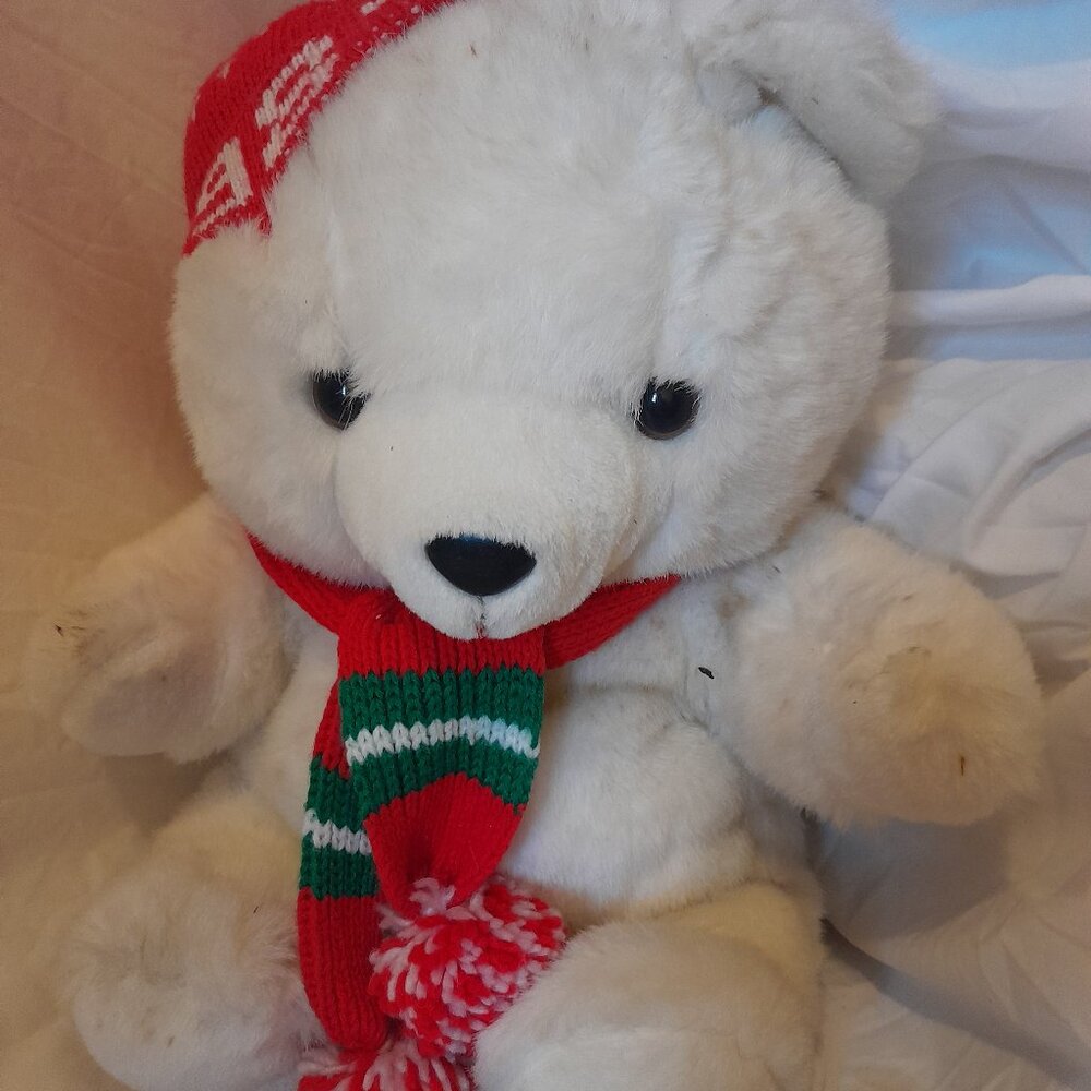 Vintage Retro 1987 K-Mart Christmas Teddy Bear Red scarf & Stocking Cap (#4)